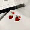 Women's Heart Shaped Earrings With S Silver Needle Electroplated Metal Oil Drop Finish Elegant Two Way Wear Ear Jewelry