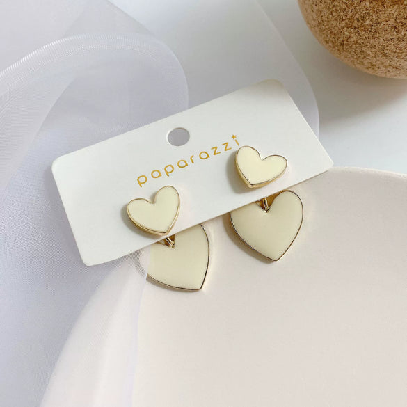Women's Heart Shaped Earrings With S Silver Needle Electroplated Metal Oil Drop Finish Elegant Two Way Wear Ear Jewelry