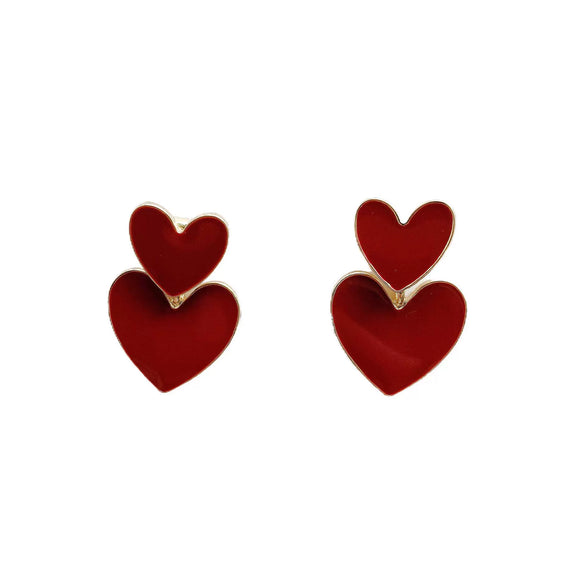 Women's Heart Shaped Earrings With S Silver Needle Electroplated Metal Oil Drop Finish Elegant Two Way Wear Ear Jewelry