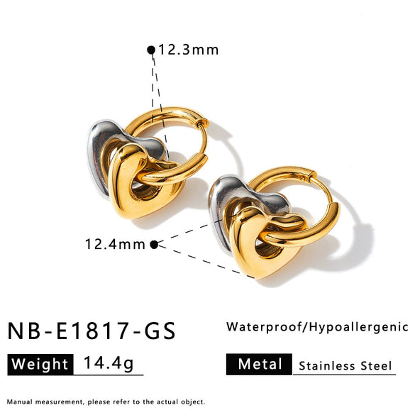 Women's Heart Shaped Geometric Stainless Steel Earrings With 18K Gold Vacuum Plating Simple Light Luxury Style