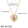 Women's Heart Shaped Geometric Stainless Steel Necklace With Cat Eye Stone Oil Drop Detail And 18K Gold Vacuum Plated Finish