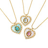 Women's Heart Shaped Geometric Stainless Steel Necklace With Cat Eye Stone Oil Drop Detail And 18K Gold Vacuum Plated Finish