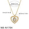 Women's Heart Shaped Geometric Stainless Steel Necklace With Cat Eye Stone Oil Drop Detail And 18K Gold Vacuum Plated Finish