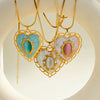 Women's Heart Shaped Geometric Stainless Steel Necklace With Cat Eye Stone Oil Drop Detail And 18K Gold Vacuum Plated Finish