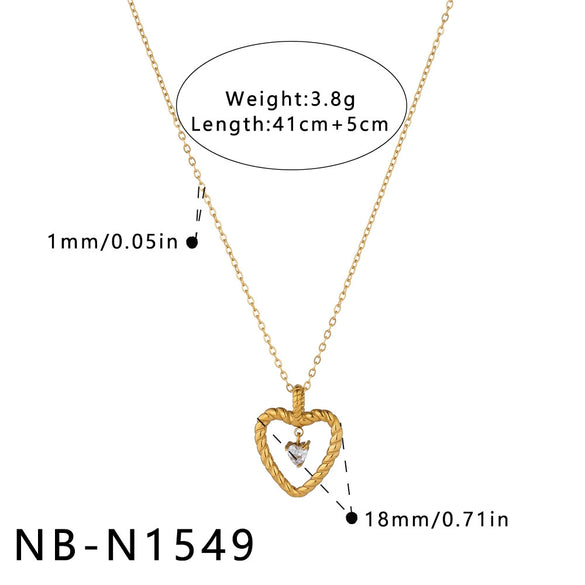 Women's Heart Shaped Geometric Stainless Steel Necklace With Gold Tone Vacuum Plating And Imitation Pearl Rhinestone Pendant