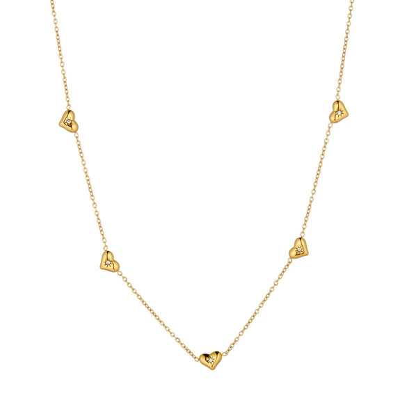 Women's Heart Shaped Geometric Stainless Steel Necklace With Rhinestone Accent And 18K Vacuum Plated Regular Chain