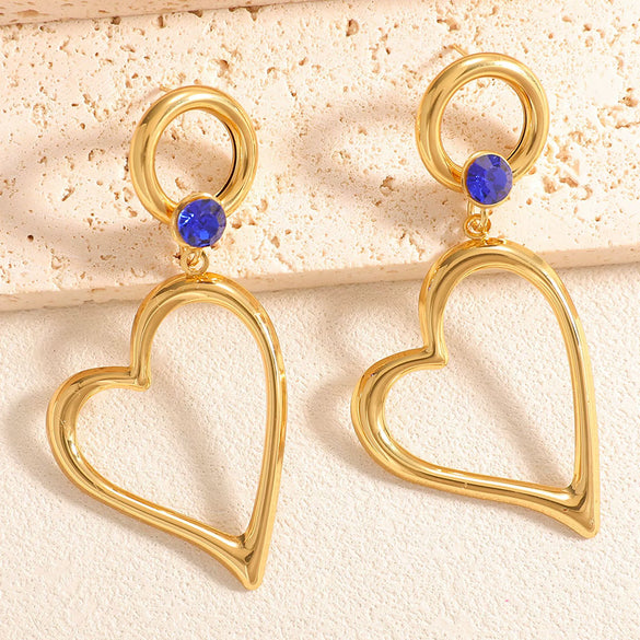 Women's Heart Shaped Hollow Geometric Alloy Stud Earrings With Electroplated Finish And Stainless Steel Posts