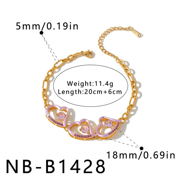 Women’s Heart Shaped Hollow Out Stainless Steel Bracelet With Zircon Rhinestones 18K Vacuum Plated Non Fading Jewelry