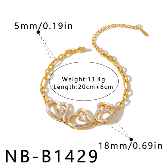 Women’s Heart Shaped Hollow Out Stainless Steel Bracelet With Zircon Rhinestones 18K Vacuum Plated Non Fading Jewelry