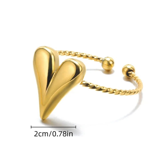 Women's Heart Shaped Pearl Stainless Steel Open Ring With Gold Plated Finish Adjustable Minimalist Retro Jewelry