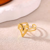 Women's Heart Shaped Pearl Stainless Steel Open Ring With Gold Plated Finish Adjustable Minimalist Retro Jewelry