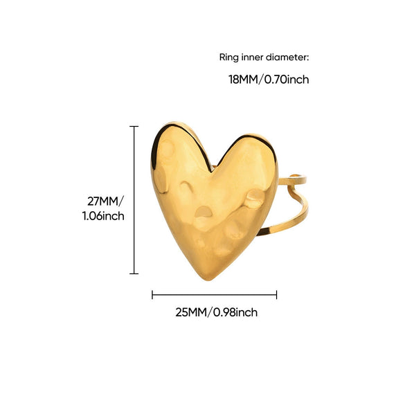 Women's Heart Shaped Pearl Stainless Steel Open Ring With Gold Plated Finish Adjustable Minimalist Retro Jewelry