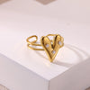 Women's Heart Shaped Pearl Stainless Steel Open Ring With Gold Plated Finish Adjustable Minimalist Retro Jewelry
