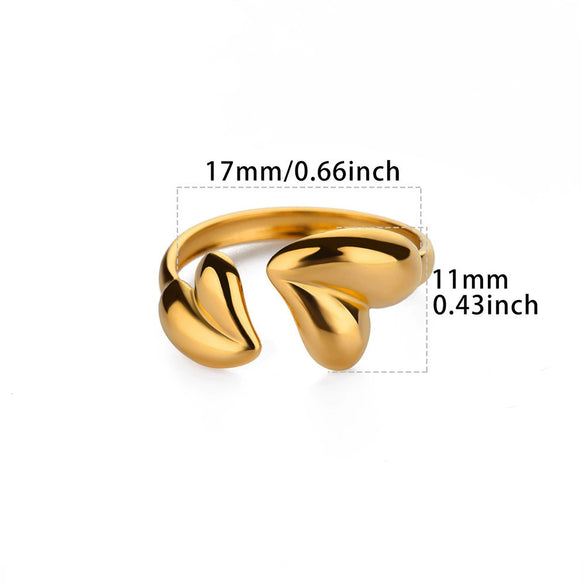 Women's Heart Shaped Pearl Stainless Steel Open Ring With Gold Plated Finish Adjustable Minimalist Retro Jewelry