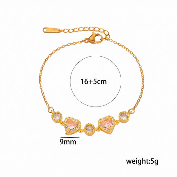 Women's Heart Shaped Real Gold Plated Titanium Steel Bracelet With Love Pattern And Diamond Accented Look