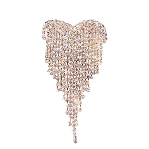 Women's Heart Shaped Rhinestone Tassel Brooch Electroplated Exaggerated Corsage Clothing Accessory Decorative Jewelry