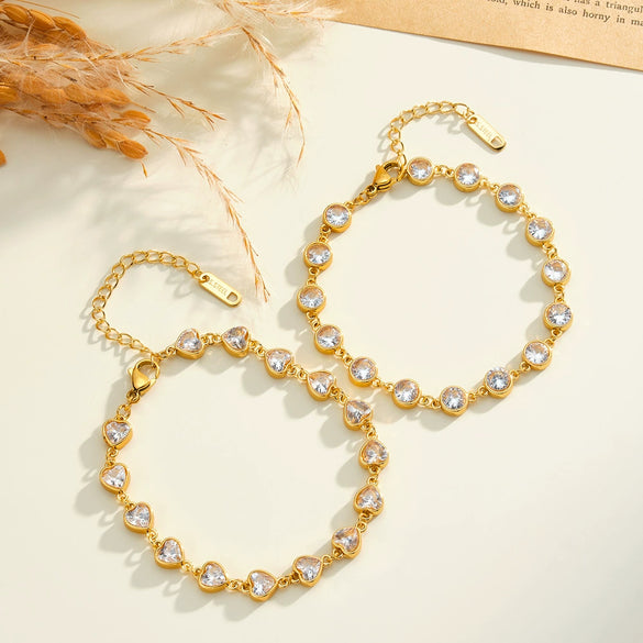 Women's Heart Shaped Stainless Steel Bracelet With 18K Vacuum Plating And Zircon Inlay Elegant Geometric Fashion Jewelry