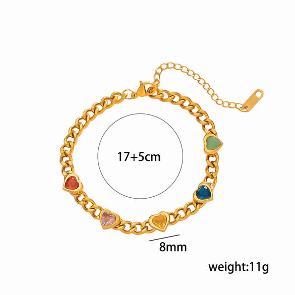 Women’s Heart Shaped Titanium Steel Necklace And Bracelet With Zircon Accents And Vacuum Plated Light Luxury Finish