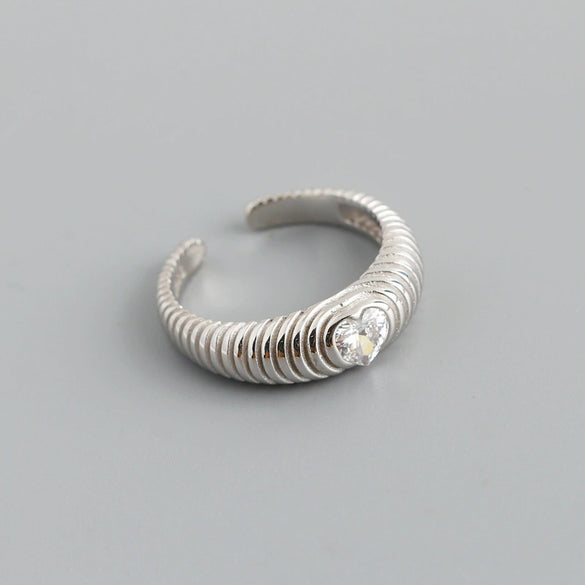 Women's Heart Shaped Zircon Ring In 925 Sterling Silver Open Band Diamond Set Fashion Jewelry