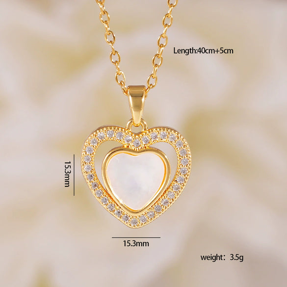 Women's Heartshaped Colorful Fashion Shell Pendant Necklace Copper Mixed Gemstone Setting Electroplating O Word Chain