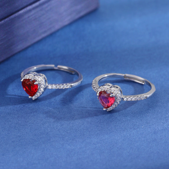 Women's Heartshaped Copper Ring Set With Diamonds