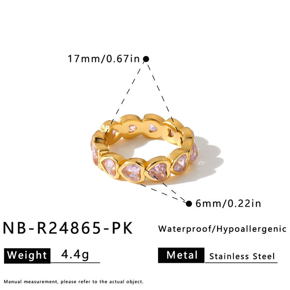 Women's Heartshaped Geometric Stainless Steel Open Ring With Zircon Accent And 18K Vacuum Plated Nonfading Finish