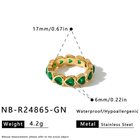 Women's Heartshaped Geometric Stainless Steel Open Ring With Zircon Accent And 18K Vacuum Plated Nonfading Finish