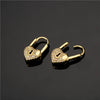 Women's Heartshaped Lock Earrings Brass Microinlaid Zircon Real Gold Plated Colorpreserving