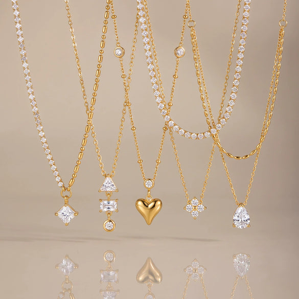 Women's Heartshaped Teardrop Stainless Steel Necklace With 18K Gold Plating And Cubic Zirconia