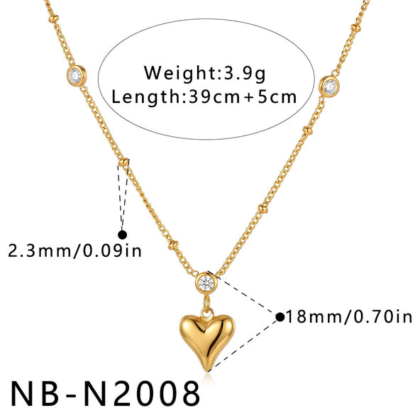 Women's Heartshaped Teardrop Stainless Steel Necklace With 18K Gold Plating And Cubic Zirconia