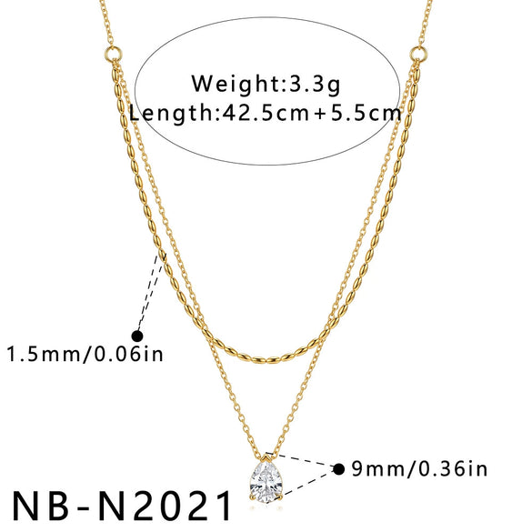 Women's Heartshaped Teardrop Stainless Steel Necklace With 18K Gold Plating And Cubic Zirconia