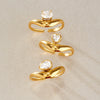 Women's Heartshaped Zirconia Stainless Steel Ring Set With Vacuum Pvd Gold Plating And Geometric Design