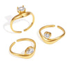 Women's Heartshaped Zirconia Stainless Steel Ring Set With Vacuum Pvd Gold Plating And Geometric Design
