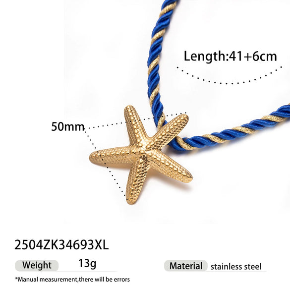 Women's High Color 18K Gold Plated Titanium Steel Conch Sea Star Shell Thick Rope Necklace Fashion Jewelry