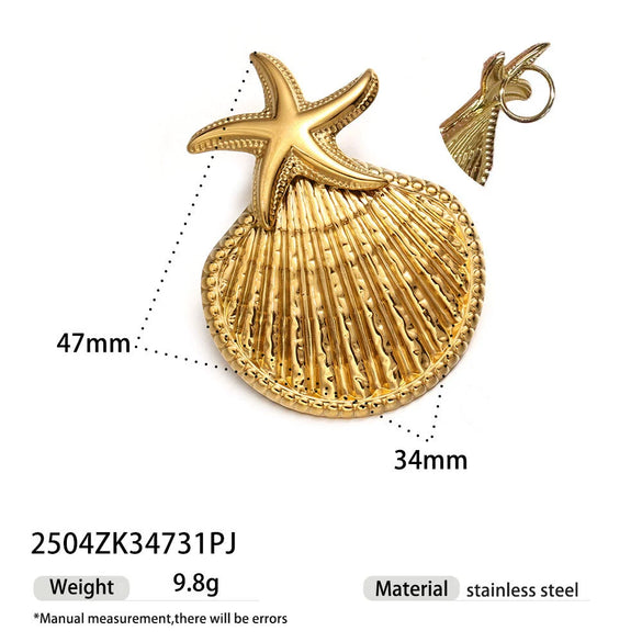 Women's High Color 18K Gold Plated Titanium Steel Conch Sea Star Shell Thick Rope Necklace Fashion Jewelry