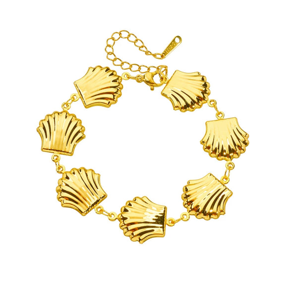 Women's High End Stainless Steel 18K Gold Plated Cuban Chain Bracelet With Geometric Pattern And Scallop Design Electroplated