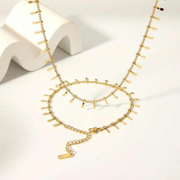 Women's High End Summer Tassel Necklace In 18K Gold Plated Stainless Steel With Wave Pattern And Vacuum Real Gold Pvd Furnace Treatment