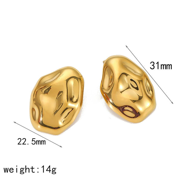 Women's High Sense Oval Hammered Stainless Steel Geometric Earrings 18K Gold Plated