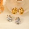 Women's High Sense Oval Hammered Stainless Steel Geometric Earrings 18K Gold Plated