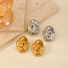 Women's High Sense Oval Hammered Stainless Steel Geometric Earrings 18K Gold Plated