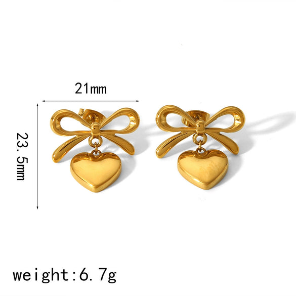 Women's High Sense Stainless Steel Heartshaped 18K Gold Electroplated Earrings