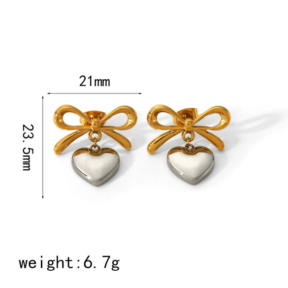 Women's High Sense Stainless Steel Heartshaped 18K Gold Electroplated Earrings