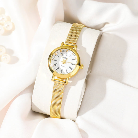 Women's Highclass Cold Style Niche Quartz Watch Alloy Case And Strap Round Dial Simple Elegant Retro