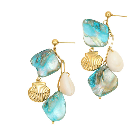 Women's Highend Beach Blue Shell Conch Tassel Titanium Steel Earrings With Electroplating Treatment