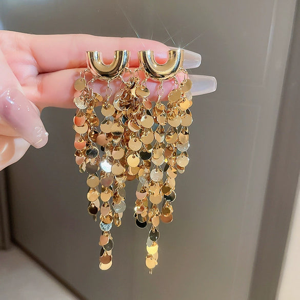 Women's Highend Copper Geometric Zircon Tassel Earrings
