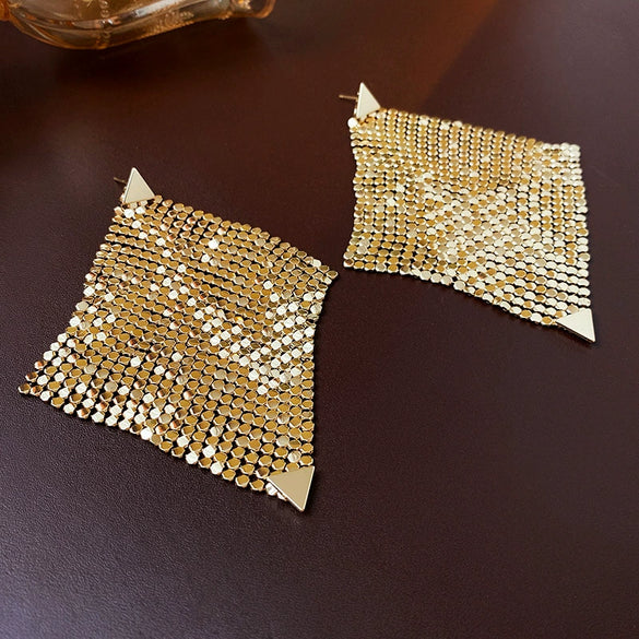 Women's Highend Copper Geometric Zircon Tassel Earrings
