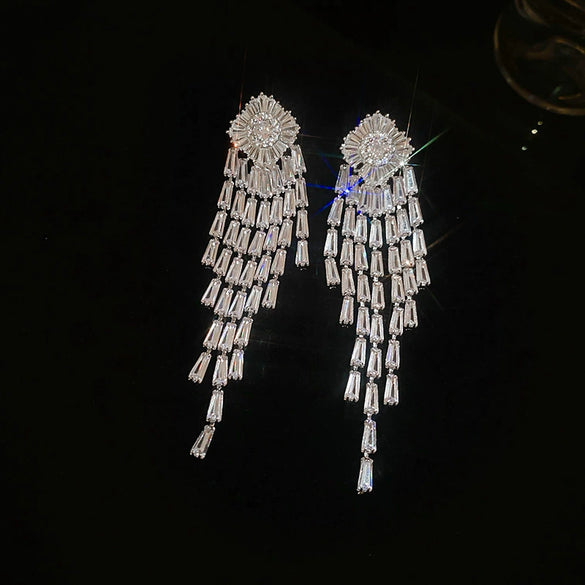 Women's Highend Copper Geometric Zircon Tassel Earrings