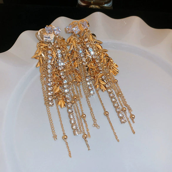 Women's Highend Copper Geometric Zircon Tassel Earrings