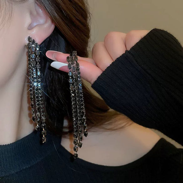 Women's Highend Copper Geometric Zircon Tassel Earrings