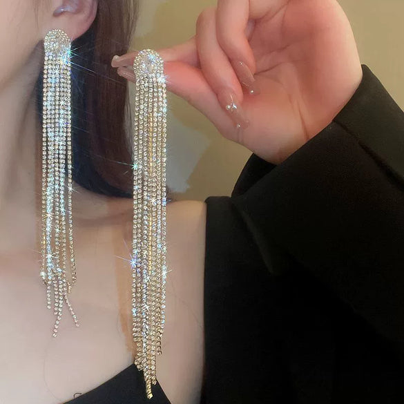 Women's Highend Copper Geometric Zircon Tassel Earrings